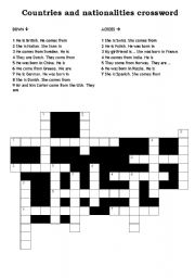 English Worksheet: Countries and Nationalitites crosswords