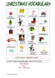 English Worksheet: A MEMORY GAME for CHRISTMAS 