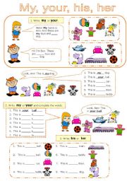 English Worksheet: Possessive adjectives and pronouns (3 pages)