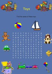 English Worksheet: Toys Wordsearch