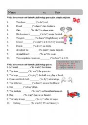 English Worksheet: SVA subject verb agreement 