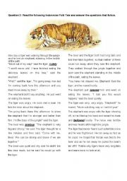 English Worksheet: How did the tiger get his long tail? 