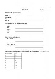English worksheet: Math: numbers and word problems