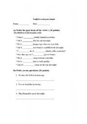 English worksheet: past simple exam