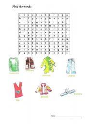 English Worksheet: clothes wordsearch