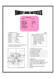 English worksheet: Article and family