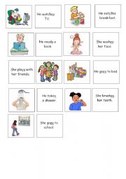 English Worksheet: Memory game, Present Simple, routines