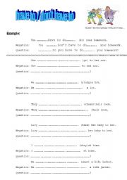 English Worksheet: have to / dont have to 