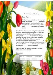 English Worksheet: INFORMAL LETTER to a friend, gap filling exercise