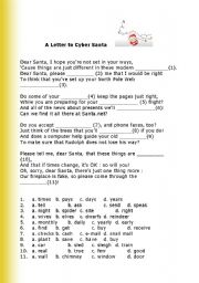 English Worksheet: A Santa Cloze poem for intermediates