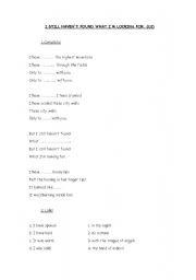 English Worksheet: Present Perfect: I still havent found what Im looking for (U2)