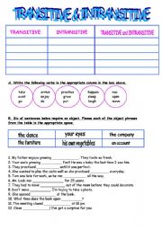 English Worksheet: Transitive and intransitive verbs