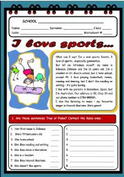 English Worksheet: I LOVE SPORTS (2 PAGES)