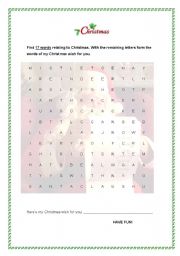 English worksheet: Christmas Word Search