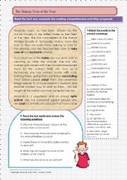 English Worksheet: READING_The Human Teen of the Year_present perfect