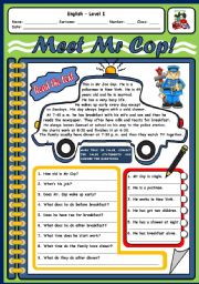 English Worksheet: MEET MR COP (2 PAGES)