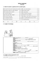 English Worksheet: At the restaurant - exercises