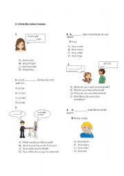 Multiple choice worksheet daily routines, hobbies, food, describing people