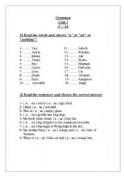 English worksheet: A - An