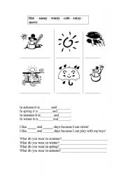 English Worksheet: Weather,seasons,clothes