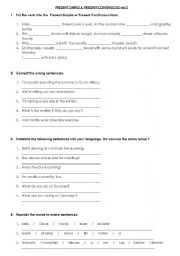 English Worksheet: Present Simple & Present Continuous 