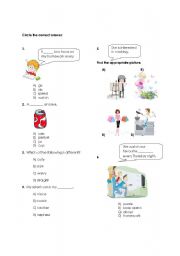 English Worksheet: Multiple choice worksheet about describing people, hobbies, food and daily routines