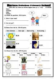 English Worksheet: Written Exam for 4th grades