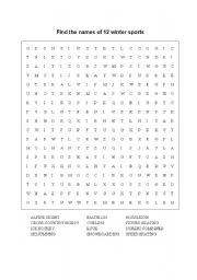 English Worksheet: Word Search: Winter Sports