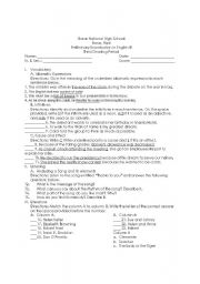 English worksheet: preliminary examination english III