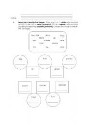 English Worksheet: Synonyms and Antonyms