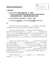 English Worksheet: Practice for Christmas, preposition, present continuous  Part I