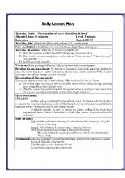 English worksheet: sample of daily lesson plan
