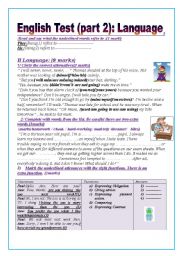 English Worksheet: English test (part2): (9thform end of term 1)Language: Grammar+ Vocabulary