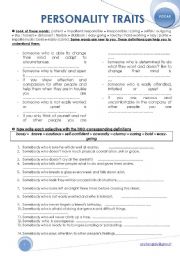 English Worksheet: personality traits