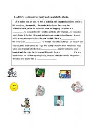 English Worksheet: reading about a family and the jobs of the members
