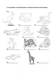 English worksheet: label the animals