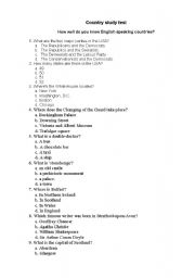 English Worksheet: Coutry study test (how well do you know english speaking countries)
