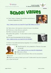 English Worksheet: School Values