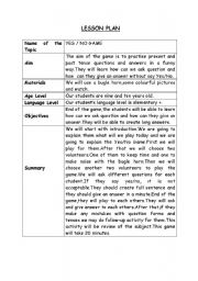 English Worksheet: yes - no game