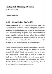 English Worksheet: READING SKILL WORKSHEET 