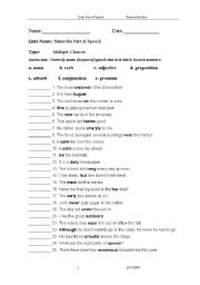 English worksheet: exercise about parts of speech