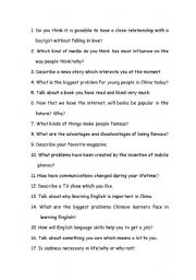 English Worksheet: topics for speaking