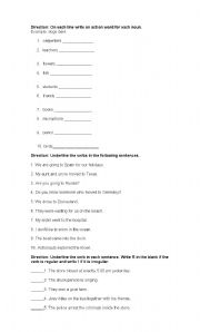 English Worksheet: Verbs, Past form of verbs and Subject verb agreement