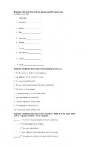 English Worksheet: Verbs, Past form of verbs and Subject verb agreement