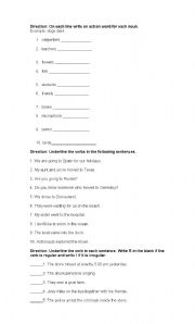 English worksheet: Verbs, Past form of verbs and Subject verb agreement