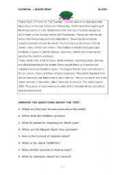 English Worksheet: MARDI GRAS