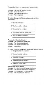 English worksheet: possessive noun