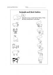 English worksheet: Animals and their babies