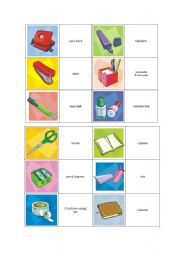English Worksheet: Office Supplies / School Supplies Memory Game