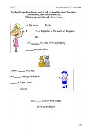 English worksheet: Personal pronouns / forms of to be